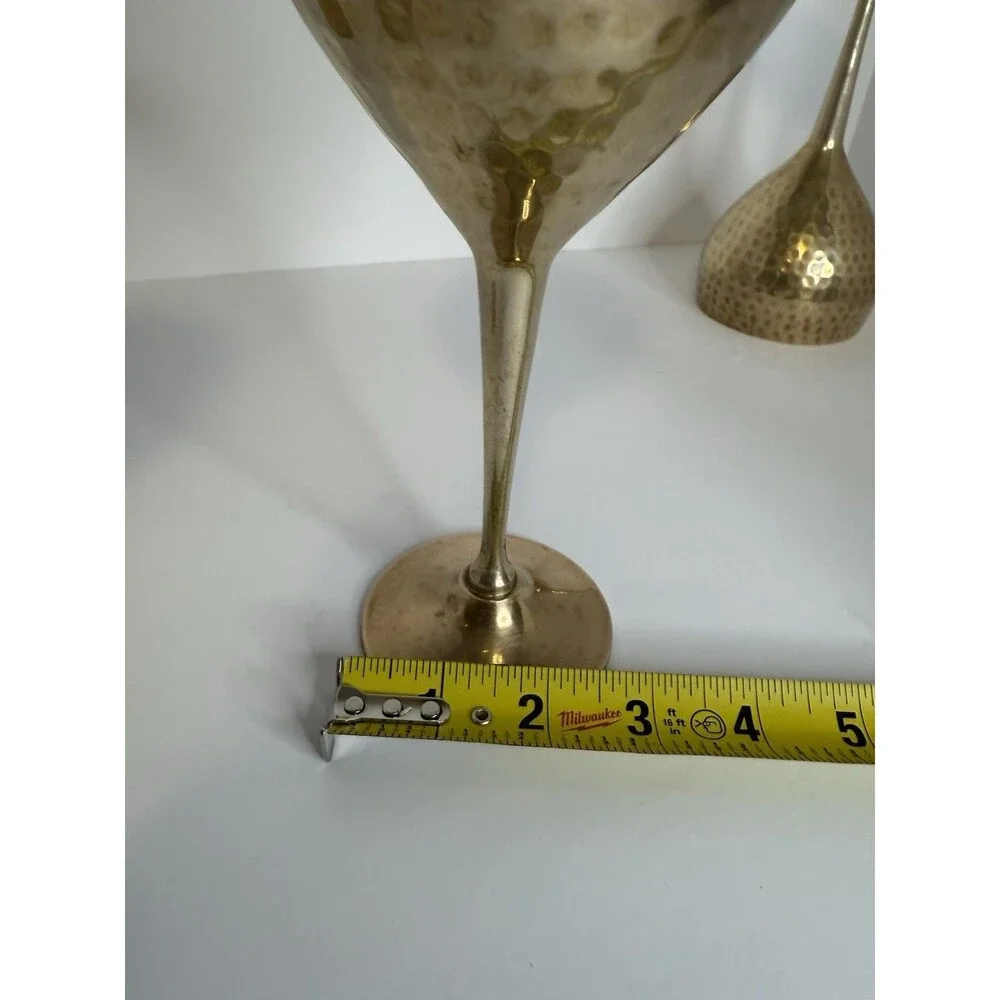 Vintage Hammered Solid Brass‎ Wine Goblets 7.5” Set Of 4 Made In India. Polished